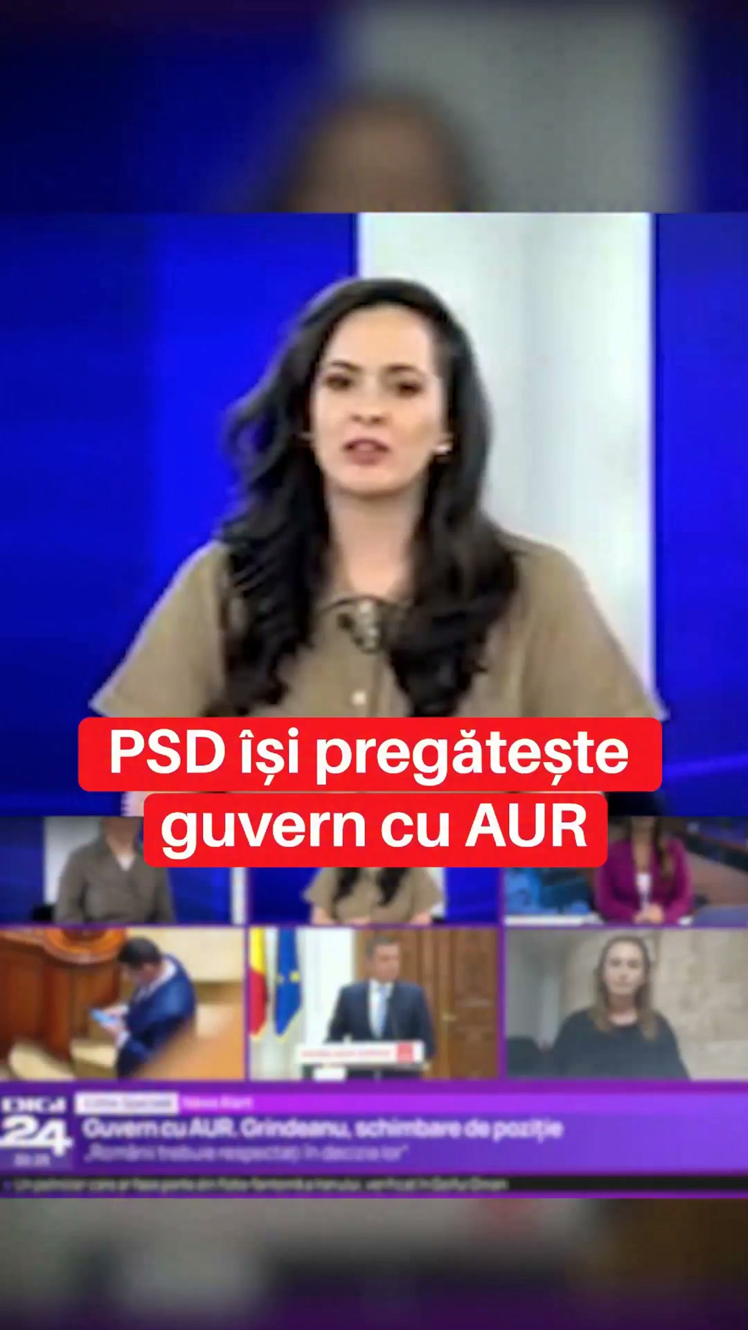 Die USR-Abgeordnete Diana Stoica, Vorsitzende des Ausschusses für europäische Angelegenheiten, in einem Video mit dem eingeblendeten Text „PSD își pregătește guvern cu AUR” (Die PSD bereitet eine Regierung mit der AUR vor)